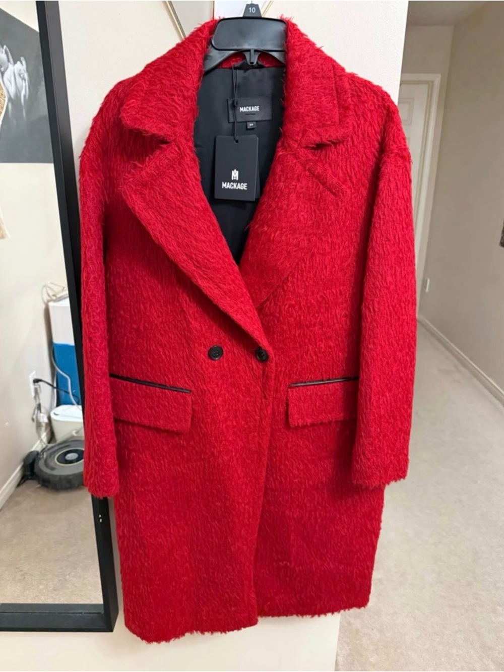 Mackage Women's Vibrant Red Double-Breasted Textured Pea Coat